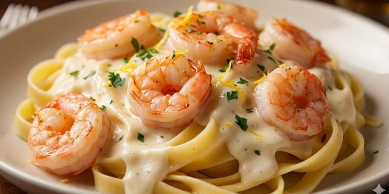 Fettuccine ao Creme de Limão Siciliano e Camarões Grelhados