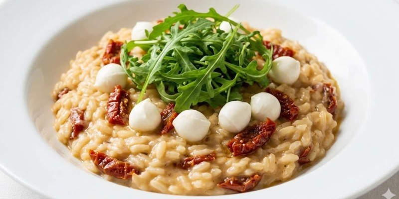 Risoto de Tomate Seco, Rúcula e Muçarela de Búfala