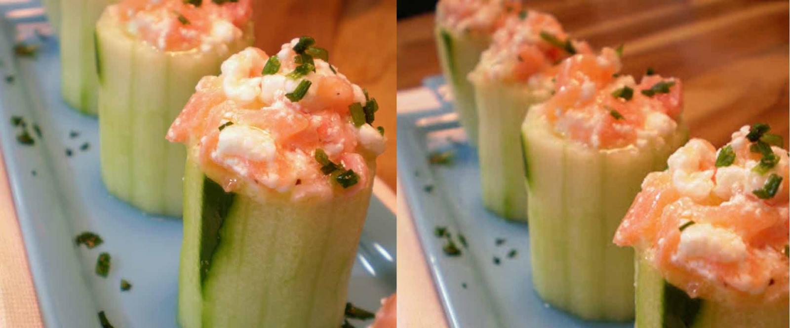 COPINHOS DE PEPINO COM SALMÃO DEFUMADO