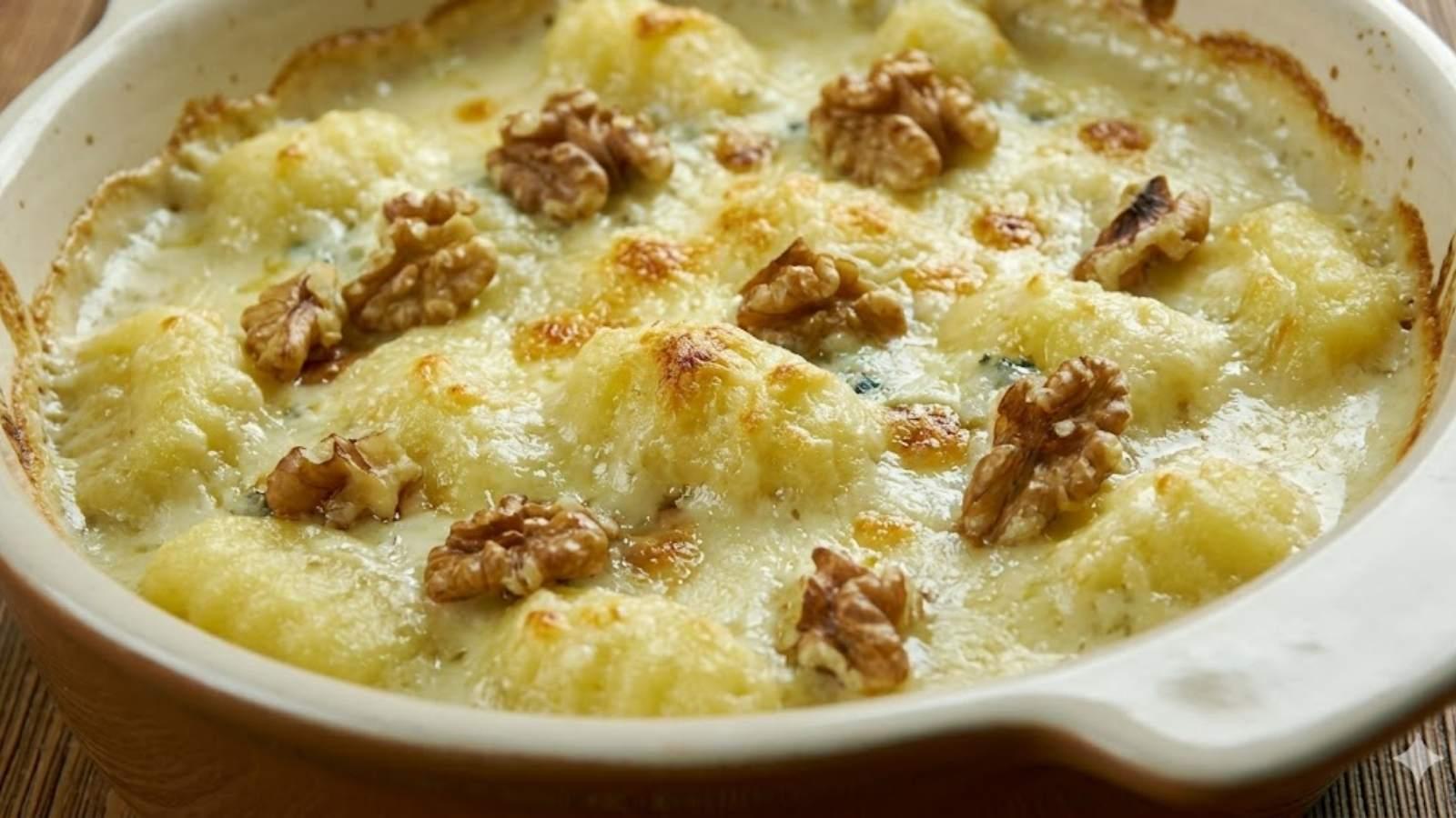 Nhoque de Batata Gratinado ao Molho de Gorgonzola e Nozes