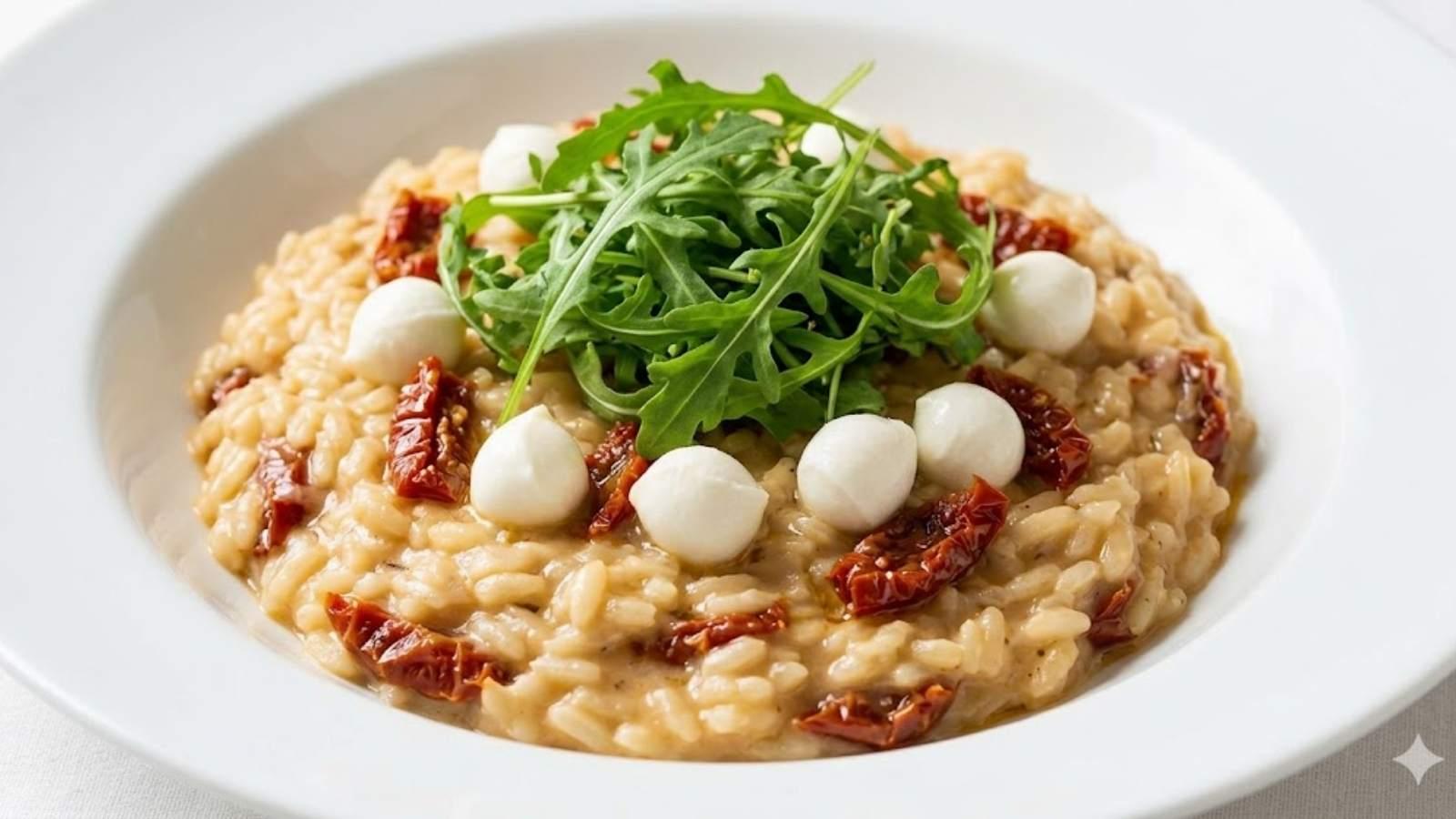 Risoto de Tomate Seco, Rúcula e Muçarela de Búfala
