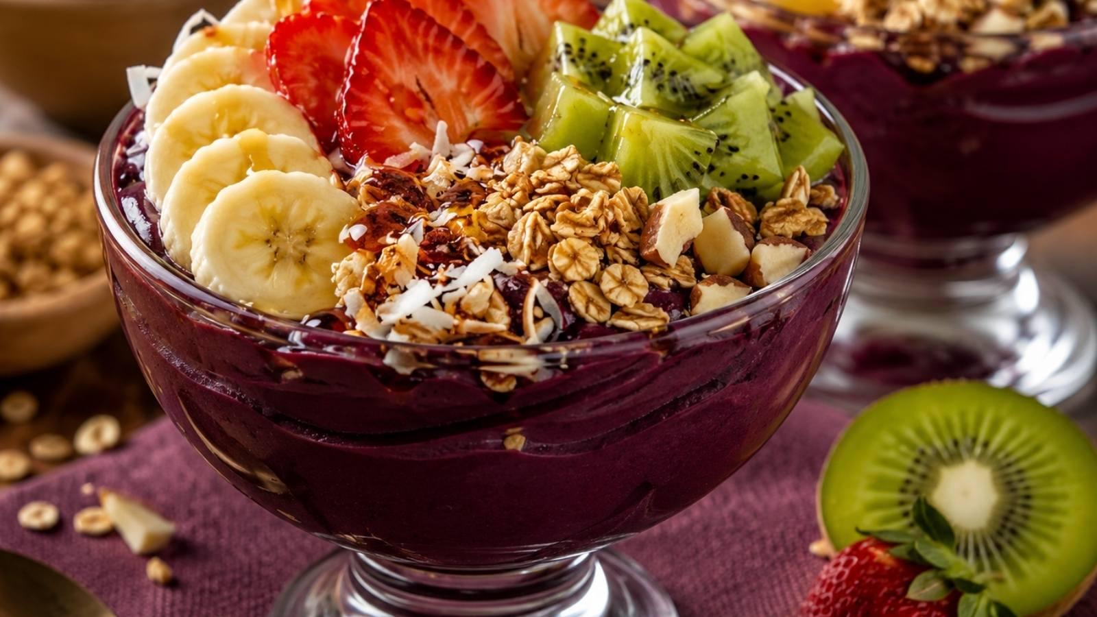 Creme Gelado de Açaí com Frutas Tropicais